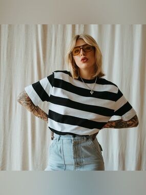 P&Co Crafted Collection Heavyweight Tee in Moto Stripe 10th anniversary edition